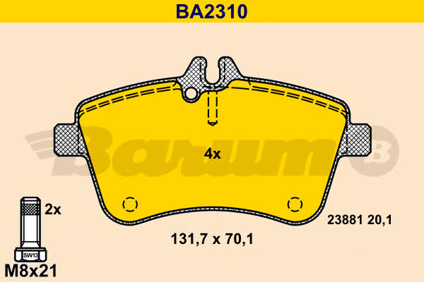 Barum BA2310 Гальмівні колодки, комплект BA2310: Купити в Україні - Добра ціна на EXIST.UA!
