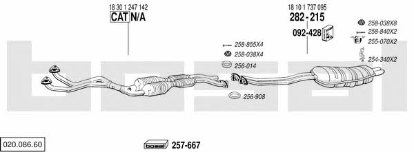 Bosal 020.086.60 Система выпуска отработаных газов 02008660: Купить в Украине - Отличная цена на EXIST.UA! 02008660 Bosal Система выпуска отработаных газов