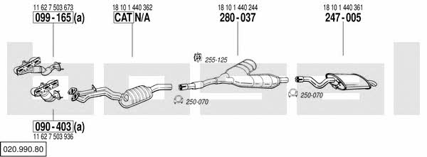 Bosal 020.990.80 Система выпуска отработаных газов 02099080: Купить в Украине - Отличная цена на EXIST.UA! 02099080 Bosal Система выпуска отработаных газов
