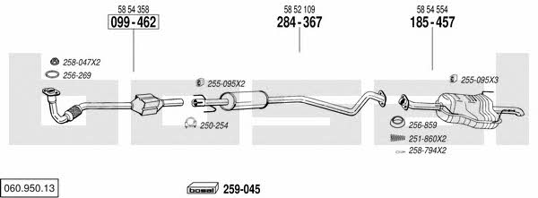 Bosal 060.950.13 Система выпуска отработаных газов 06095013: Купить в Украине - Отличная цена на EXIST.UA! 06095013 Bosal Система выпуска отработаных газов