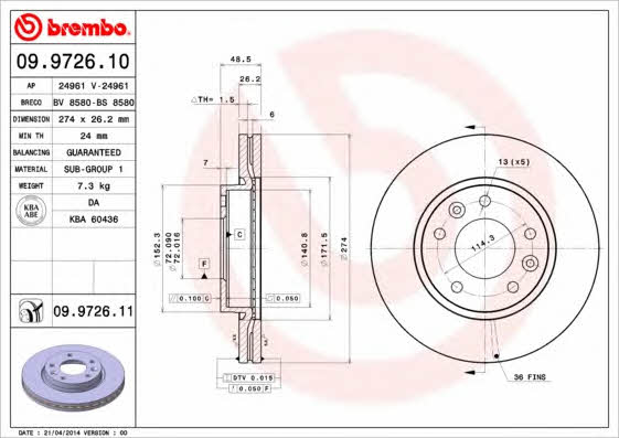 Breco BS 8580 Диск гальмівний передній вентильований BS8580: Купити в Україні - Добра ціна на EXIST.UA!