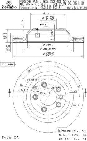 Тормозной диск задний вентилируемый Brembo 09.9871.11