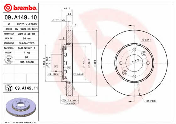 Купити Brembo 09A14911 – суперціна на EXIST.UA!