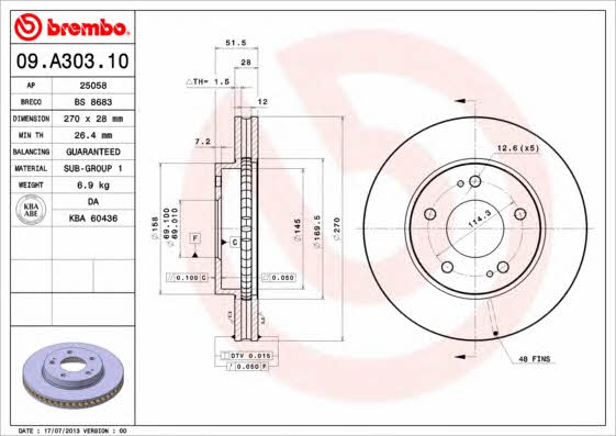 Купить Brembo 09A30310 – отличная цена на EXIST.UA!