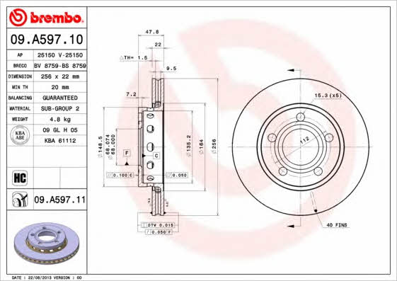 Тормозной диск задний вентилируемый Brembo 09.A597.11