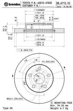 Тормозной диск передний вентилируемый Brembo 09.A713.11