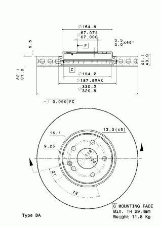 Тормозной диск вентилируемый, 1 шт. Brembo 09.A726.11