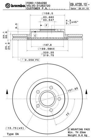 Тормозной диск вентилируемый, 1 шт. Brembo 09.A728.11
