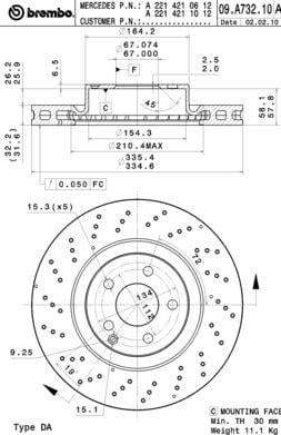 Тормозной диск вентилируемый с перфорацией Brembo 09.A732.11