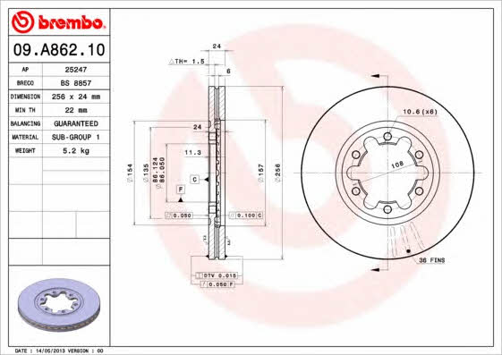 Купити Brembo 09A86210 – суперціна на EXIST.UA!