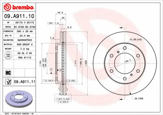Купити Brembo 09A91111 – суперціна на EXIST.UA!