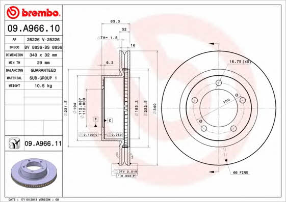 Brembo Тормозной диск передний вентилируемый – цена 3861 UAH