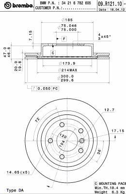 Тормозной диск задний вентилируемый Brembo 09.R121.11