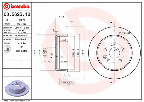 Тормозной диск задний невентилируемый Brembo 08.5625.10