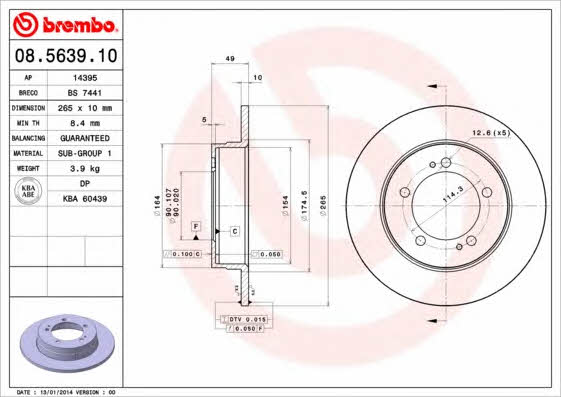 Тормозной диск задний невентилируемый Brembo 08.5639.10