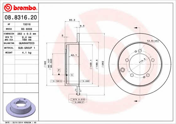 Тормозной диск задний невентилируемый Brembo 08.8316.20