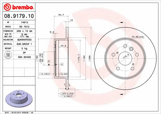 Тормозной диск задний невентилируемый Brembo 08.9179.10