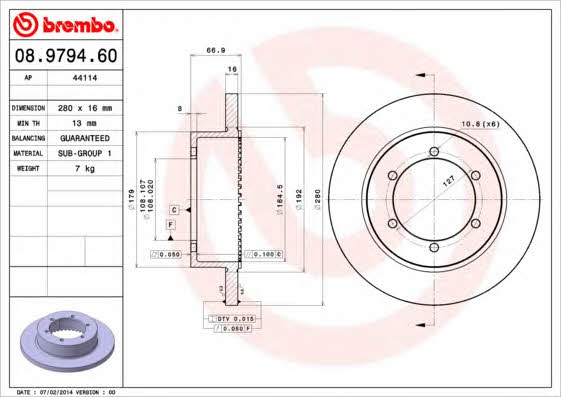 Тормозной диск задний невентилируемый Brembo 08.9794.60