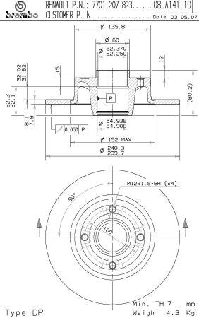 Тормозной диск задний невентилируемый Brembo 08.A141.17