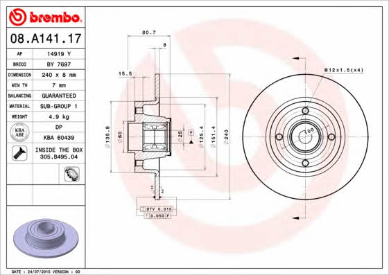 Купить Brembo 08A14117 – отличная цена на EXIST.UA!