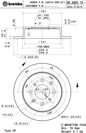 Купить Brembo 08A92010 – отличная цена на EXIST.UA!