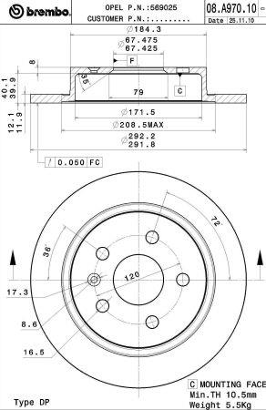 Brembo 08.A970.10 Диск гальмівний передній вентильований 08A97010: Купити в Україні - Добра ціна на EXIST.UA!