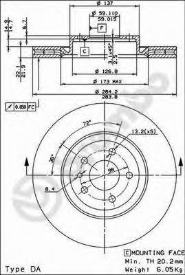 Тормозной диск вентилируемый, 1 шт. Brembo 09.4939.21