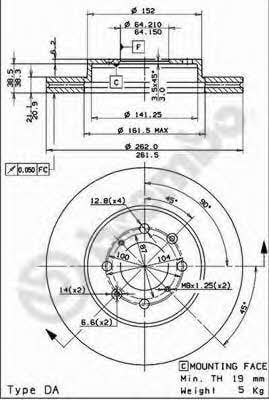 Тормозной диск вентилируемый, 1 шт. Brembo 09.5509.11