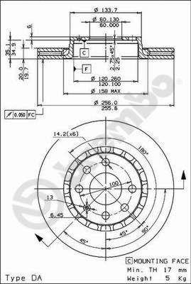 Тормозной диск вентилируемый, 1 шт. Brembo 09.5527.24