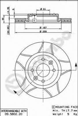 Тормозной диск передний вентилируемый Brembo 09.5802.76