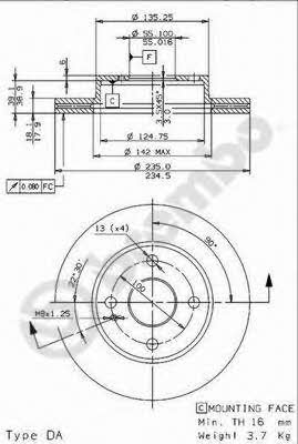Тормозной диск вентилируемый, 1 шт. Brembo 09.5869.14