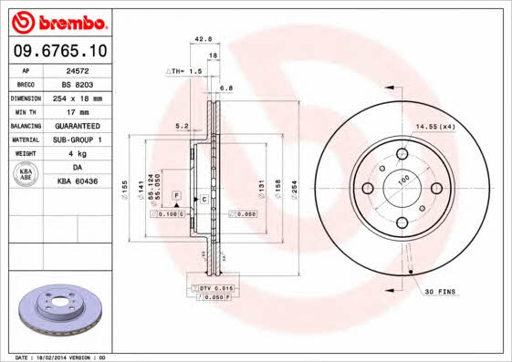 Тормозной диск вентилируемый, 1 шт. Brembo 09.6765.10
