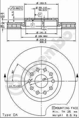 Тормозной диск вентилируемый, 1 шт. Brembo 09.7074.11