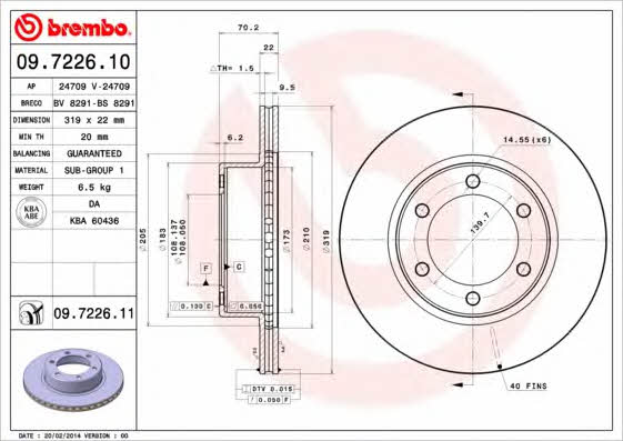 Тормозной диск передний вентилируемый Brembo 09.7226.11