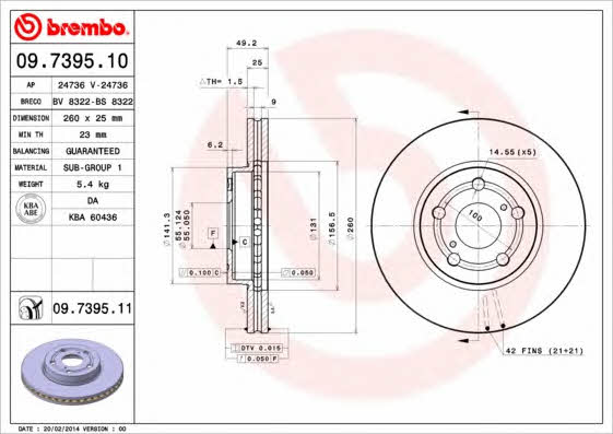 Тормозной диск передний вентилируемый Brembo 09.7395.10