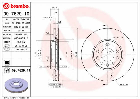 Купить Brembo 09762910 – отличная цена на EXIST.UA!