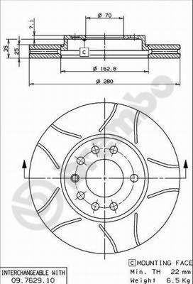 Тормозной диск передний вентилируемый Brembo 09.7629.75