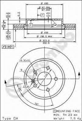 Тормозной диск вентилируемый, 1 шт. Brembo 09.7823.11