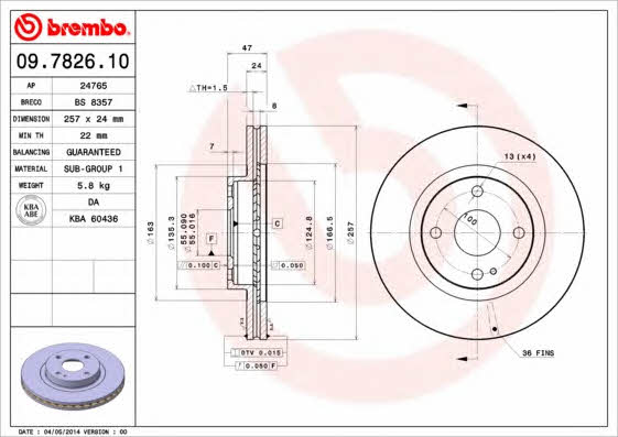Тормозной диск передний вентилируемый Brembo 09.7826.10