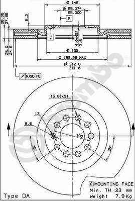 Тормозной диск вентилируемый, 1 шт. Brembo 09.7880.11