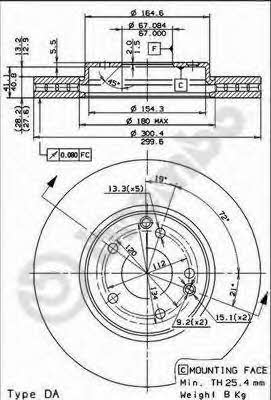 Тормозной диск вентилируемый, 1 шт. Brembo 09.8304.21