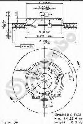 Тормозной диск вентилируемый, 1 шт. Brembo 09.8411.11