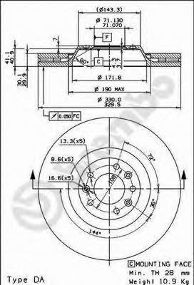Тормозной диск вентилируемый, 1 шт. Brembo 09.8670.11