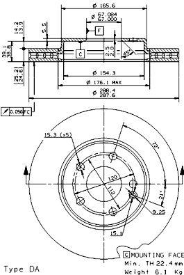 Тормозной диск вентилируемый, 1 шт. Brembo 09.8681.11