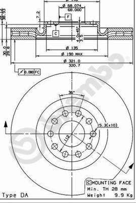 Тормозной диск вентилируемый, 1 шт. Brembo 09.8689.11