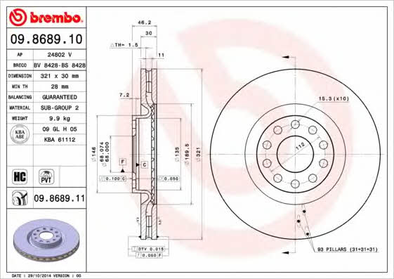 Купить Brembo 09868911 – отличная цена на EXIST.UA!