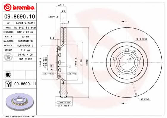 Brembo Тормозной диск вентилируемый, 1 шт. – цена 2946 UAH