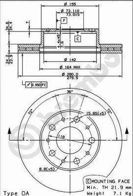 Тормозной диск вентилируемый, 1 шт. Brembo 09.8931.20