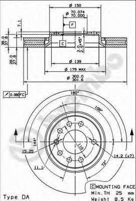Тормозной диск вентилируемый, 1 шт. Brembo 09.9162.11