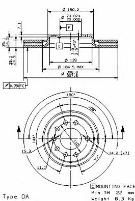 Brembo Диск гальмівний вентильований, 1 шт. – ціна 2874 UAH